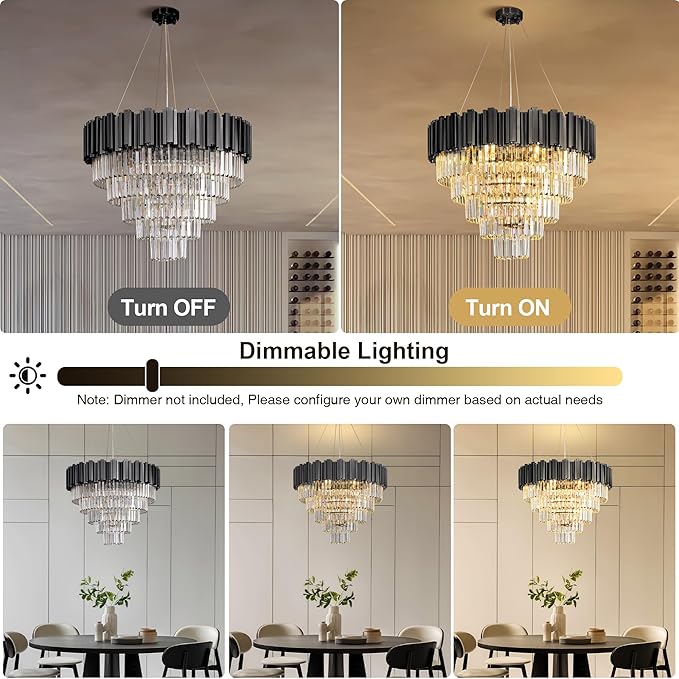 27.5" Black Crystal Chandelier, 9-Light Modern Luxury Round Chandelier - Image 7