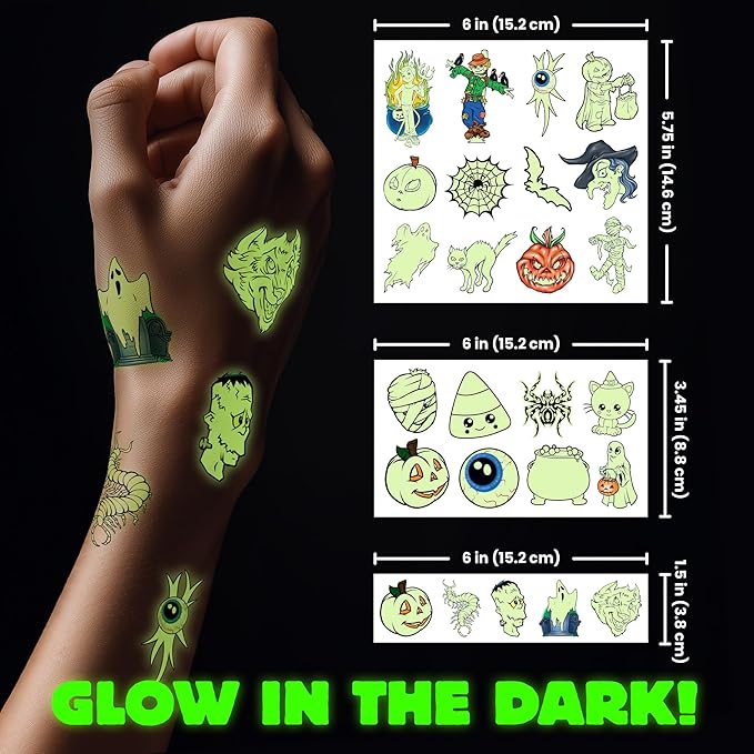Glow in the Dark Ghost Temporary Tattoos – 50 Pack Halloween Tattoos - Image 4