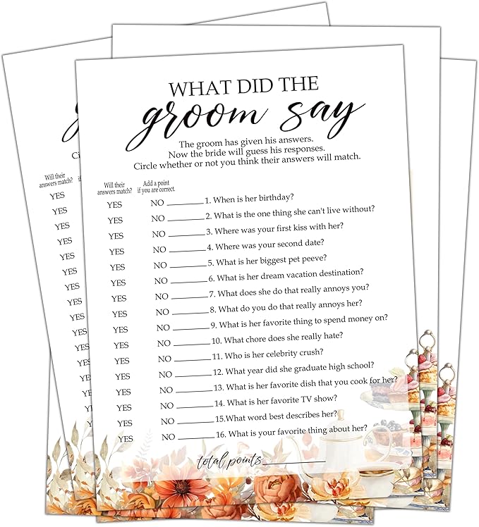 Fall Bridal Shower Games Cards, What The Groom Say Wedding Bachelorette Party by Unknown