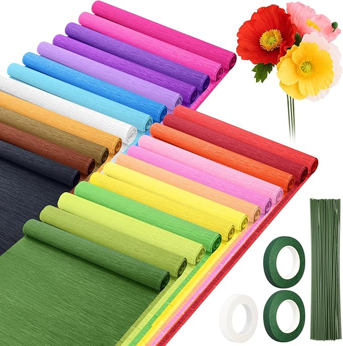 Humyoun 24 Pack Crepe Paper Rolls 16 Inch Wide 8.2ft Long Crepe Paper Flower by Humyoun