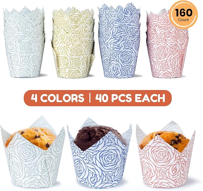 160pcs Tulip Paper Cupcake & Muffin Liners Oil Resistant - Image 3