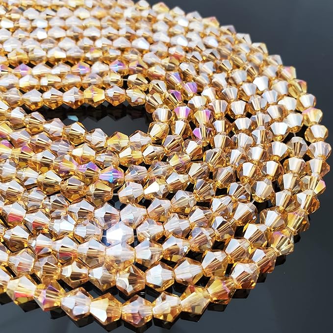 6mm Bicone 450Pcs Gold Champagne AB Crystal Glass Beads Faceted Bicone Shape - Image 2