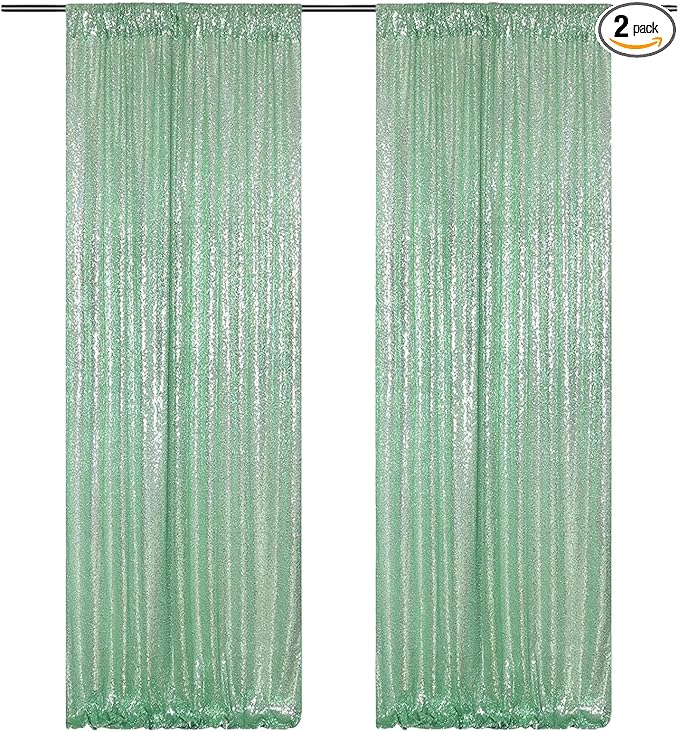 Poise3EHome Mint Green Sequin Backdrop Curtain, 2 Panels, by Poise3EHome