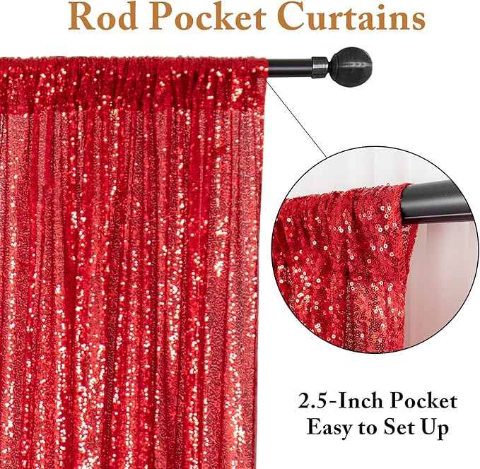 ShinyBeauty Red Sequin Curtains 8 Panels, 2FTx8FT - Image 4