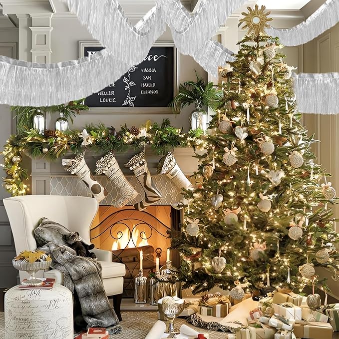 Silver Foil Fringe Garland 10FT 2packs, Metallic Foil Tinsel Fringe Banners - Image 3
