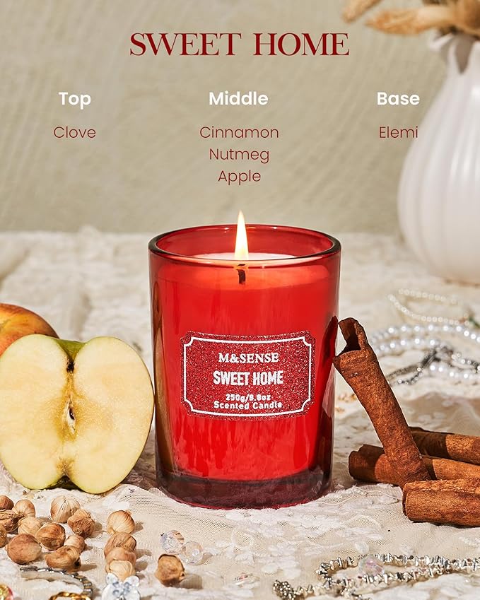 M&SENSE Cinnamon Apple Scented Candles, Classic Size 8.8 oz Glitter Jar Candles - Image 2