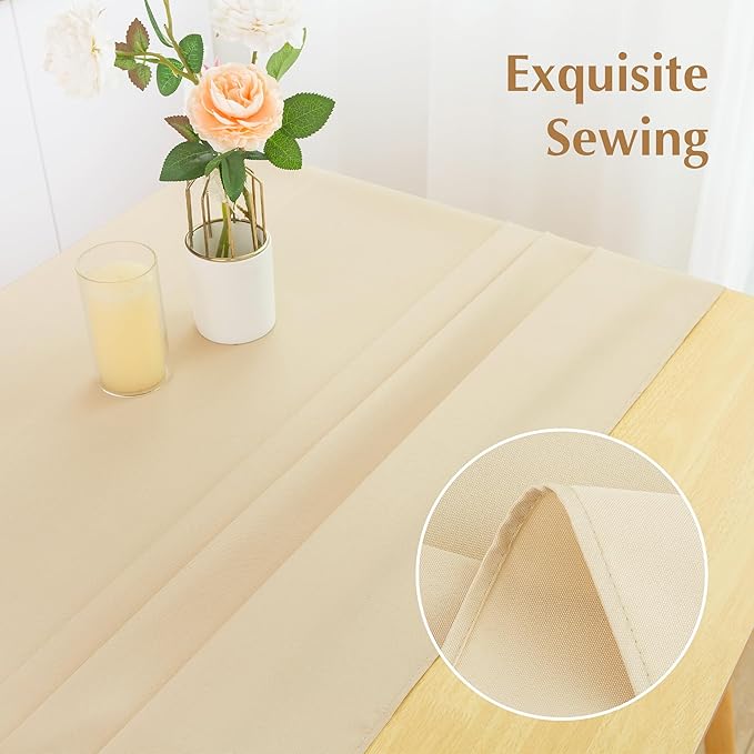 2 Pack Square Table Cloth 60X60 Inch Beige Washable Fabric Tablecloth Polyester - Image 3