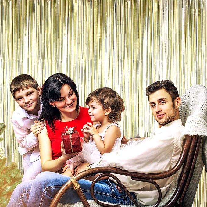 4 Pack Light Gold Foil Fringe Curtain Backdrop, 3.28Ft x 9.84Ft Metallic Tinsel - Image 5