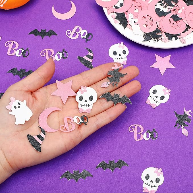 MARFOREVER Pink Halloween Confetti Glitter, Halloween BOO Witch Bat Pumpkin - Image 2