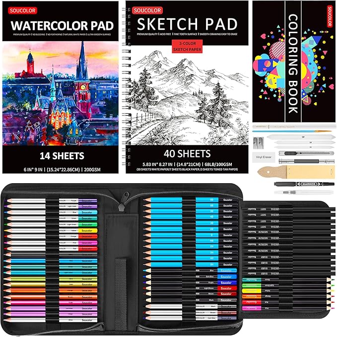 Art Supplies, Soucolor 76 Pack Drawing Set Sketching Kit, Christmas Gifts Box by Soucolor