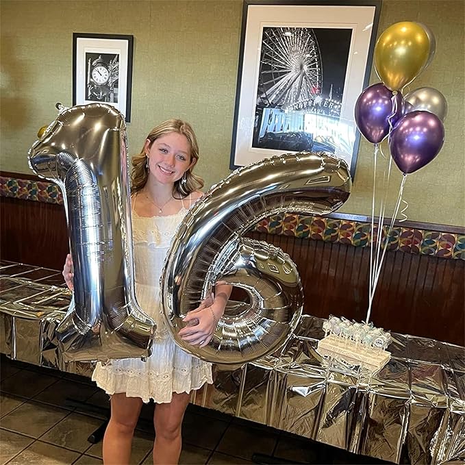 Silver Number Balloons, 40inch Large Number 4 Foil Helium Balloons - Image 8