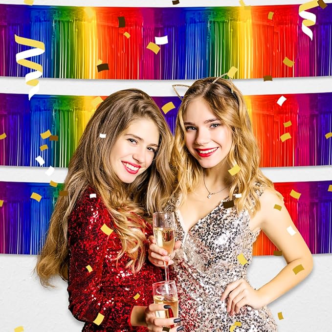 4 Pack 10 Feet Rainbow Foil Fringe Garland Metallic Tinsel Streamers Banner - Image 6