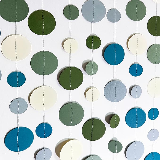 Sage Green and Dusty Blue Party Decorations Polka Dots Garlands Hanging Paper - Image 3