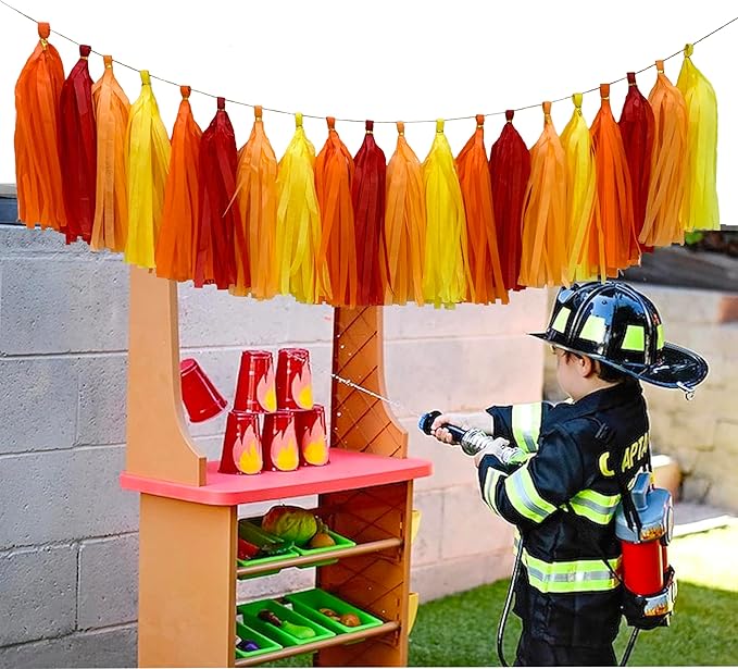 Red Orange Yellow Tissue Paper Tassel Garland, Tissue Tassel Banner - Image 7