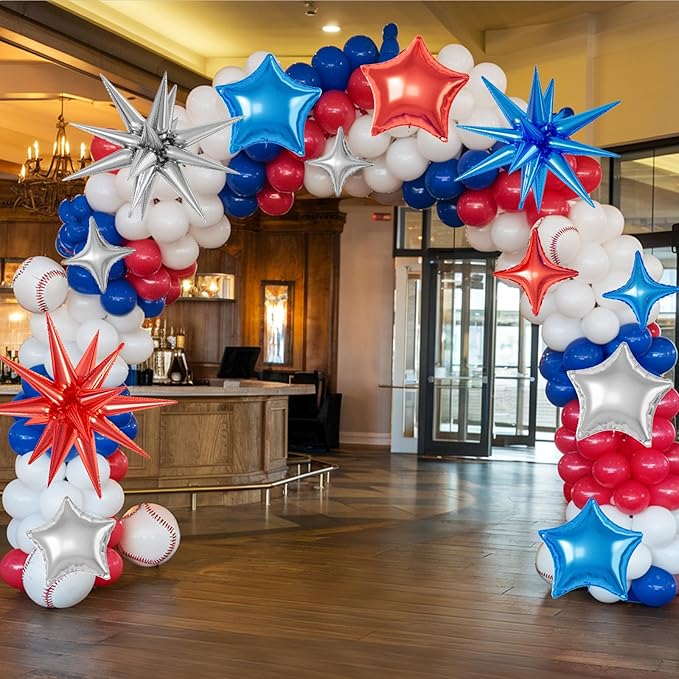 16 Pcs Red Blue Silver Star Balloons, 22/18/10 Inch Foil Balloons, Four-Pointed - Image 5