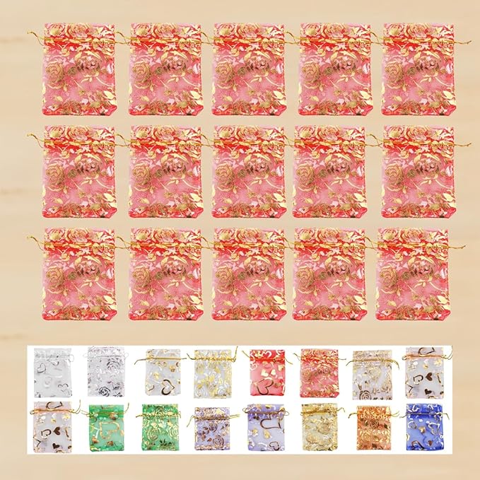 100 Pack 2.8 x 3.5 Inch Flower Heart Organza Jewelry Gift Pouch Candy Pouch - Image 5