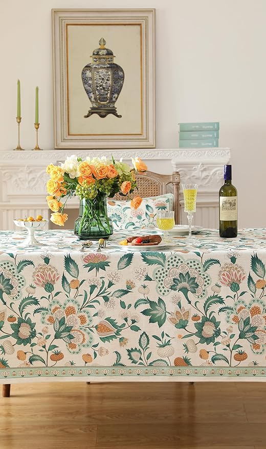 patdrea Designer Green Rectangle Table Cloth, Vintage Italian Floral Country - Image 6