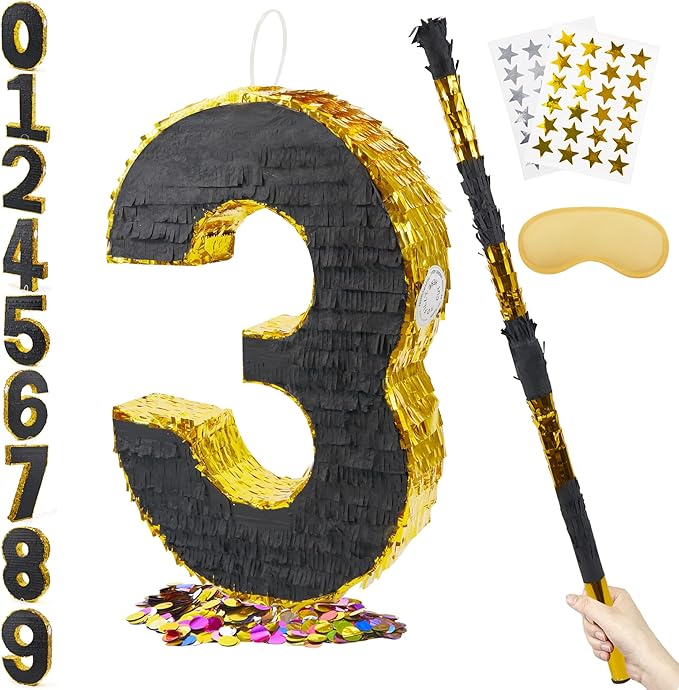 PCFING 20 Inch Number 3 Piñata Gold Black by PCFING