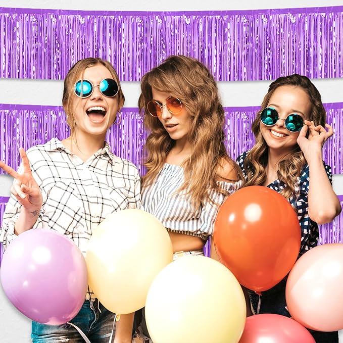 4 Pack 10 Feet Light Purple Foil Fringe Garland Metallic Tinsel Streamers - Image 6