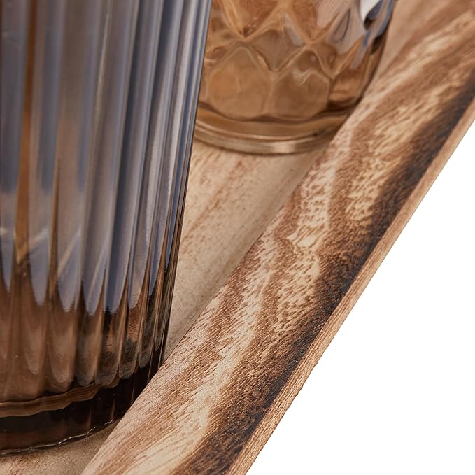 Wood Tray with 9 Brown Glass Votive Holders - Image 6