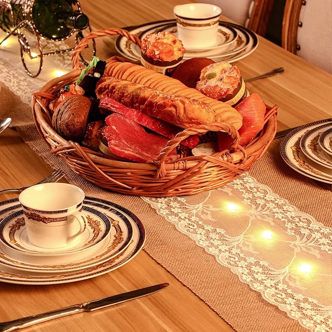 Burlap Table Runner with LED String Lights Rustic 12" x 108" Christmas - Image 6