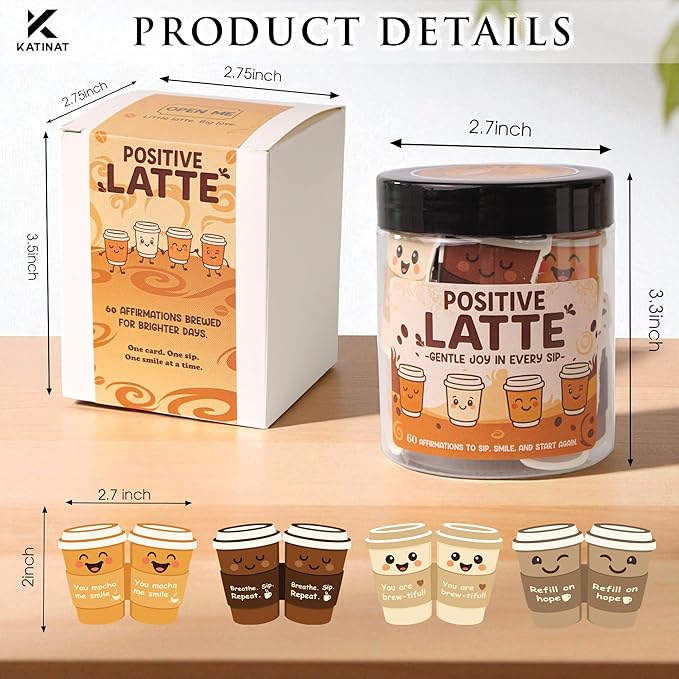 Positive Latte Affirmation Jar – 60pcs Cute Emotional Support Lattes – Coffee - Image 3