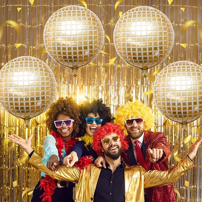 Disco Ball Balloons 4PC, Foil Disco Balloons 22 Inch 4D Round White Gold Balloon - Image 5
