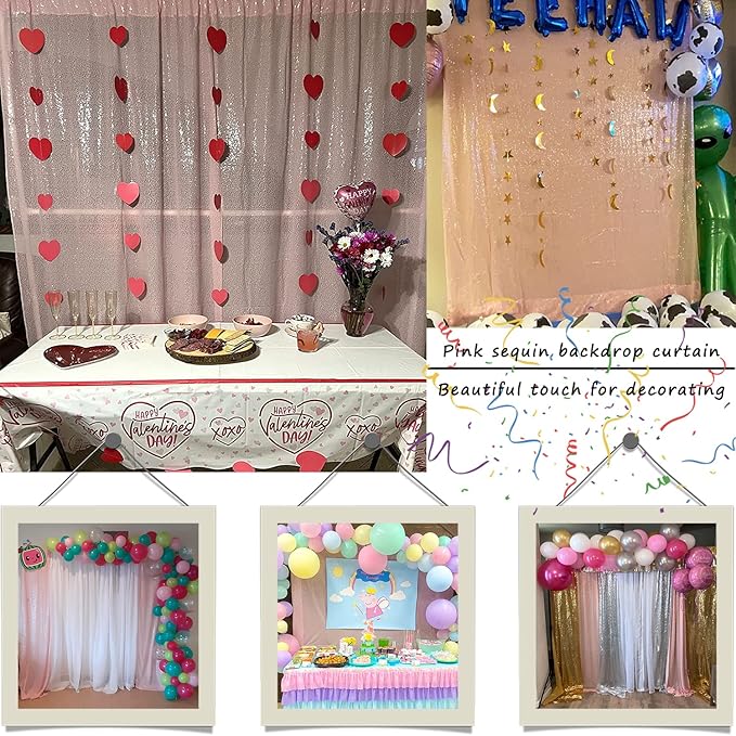 Pink Sequin Backdrop 10FTx10FT 1 Panel Sequin Wall Backdrop Curtain Glitter - Image 4