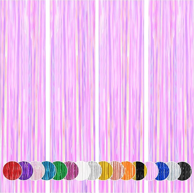 BTSD-home 4 Pack Iridescent Transparent Purple Foil Fringe Curtain, Metallic by BTSD-home