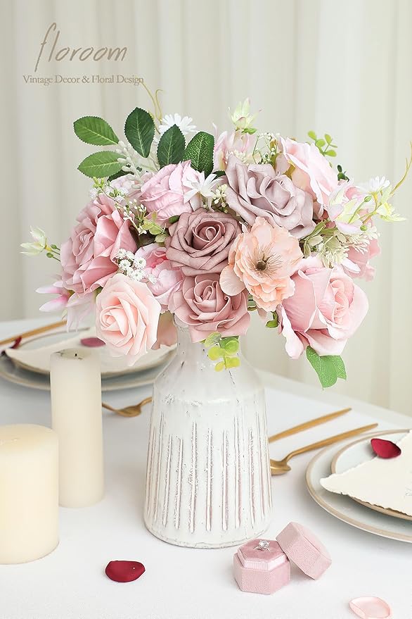Floroom Dusty Rose Artificial Flowers Fake Roses Peonies and Greenery Combo Box - Image 4