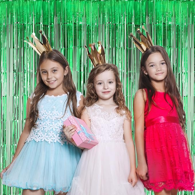 4 Pack Green Foil Fringe Backdrop Curtains, Tinsel Streamers Birthday Party - Image 7