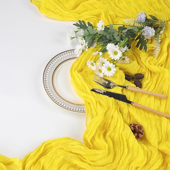6 Pack Lemon Yellow Fall Table Runner 10ft Boho Gauze Fabric Cheesecloth - Image 7