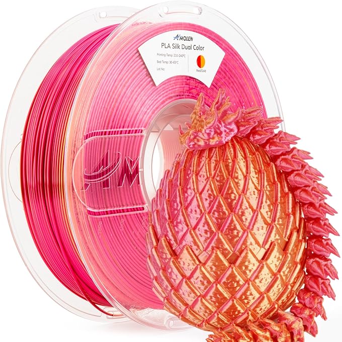 AMOLEN Silk PLA 3D Printer Filament, Dual Color Red Gold PLA 1.75mm, Shiny by AMOLEN