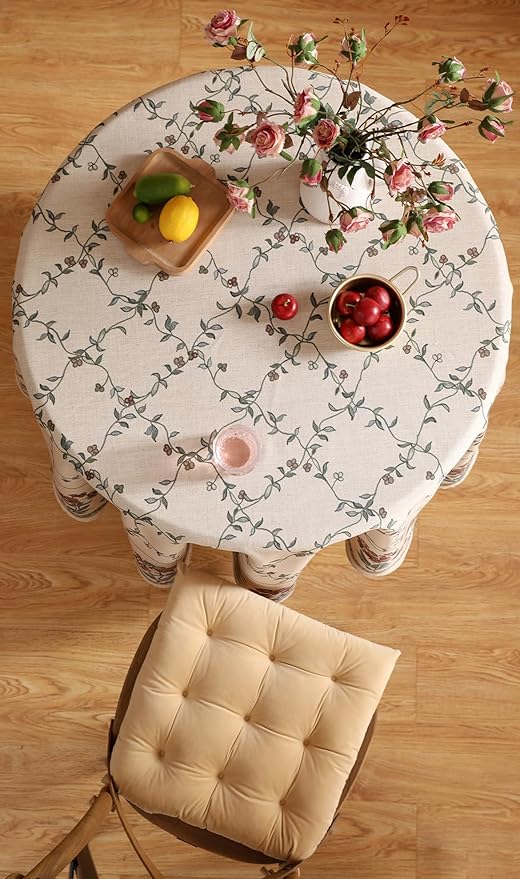patdrea Designer Vintage Linen Round Table Cloth, Durable Breathable Floral - Image 9