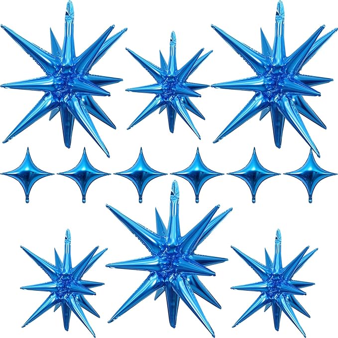 Blue Star Balloons 12pcs, 27/22 Inch Foil Star Explosion Balloons, Large Spike by Togvu