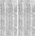 2 Pack Foil Curtain Backdrop Silver Metallic Tinsel Foil Fringe Curtains Photo by KEJ