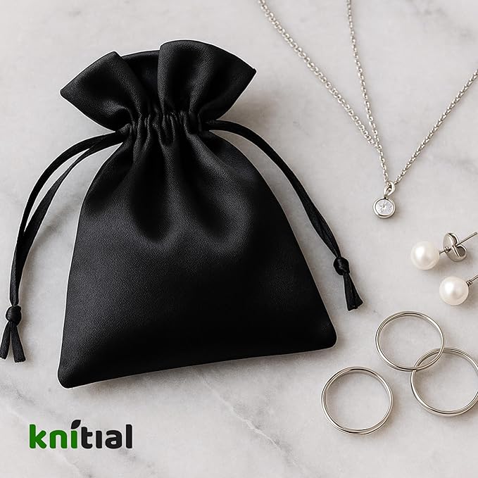 5" x 8" Black Satin Gift Bags, Jewelry Bags, Wedding Favor Drawstring Bags Baby - Image 2
