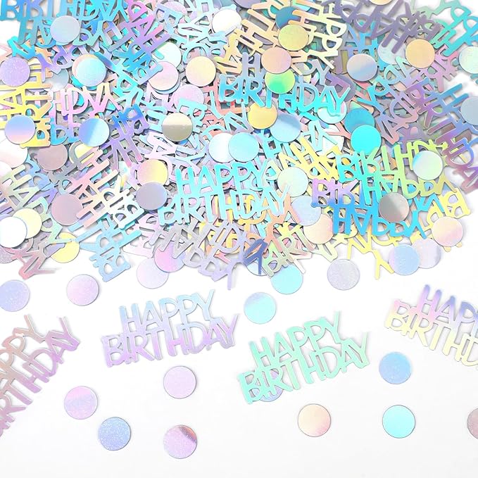 MARFOREVER Iridescent Happy Birthday Confetti, Birthday Party Confetti Metallic by MARFOREVER