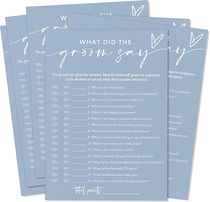Fun Wedding Shower Games Cards, What Did the Groom Say, Bridal Shower Games by Unknown