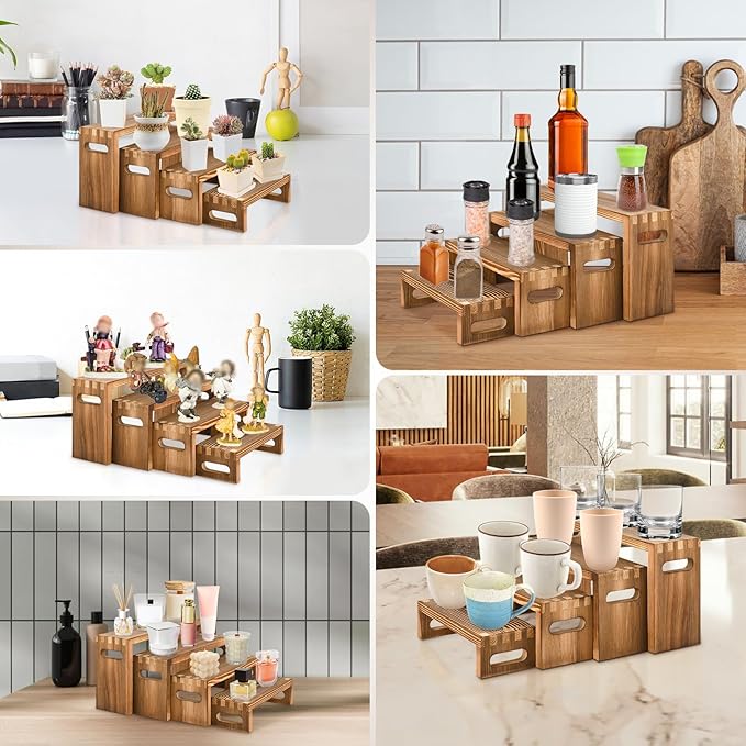 8 Pcs Wood Risers Display Stands, 2 Set Wooden Risers - Image 6
