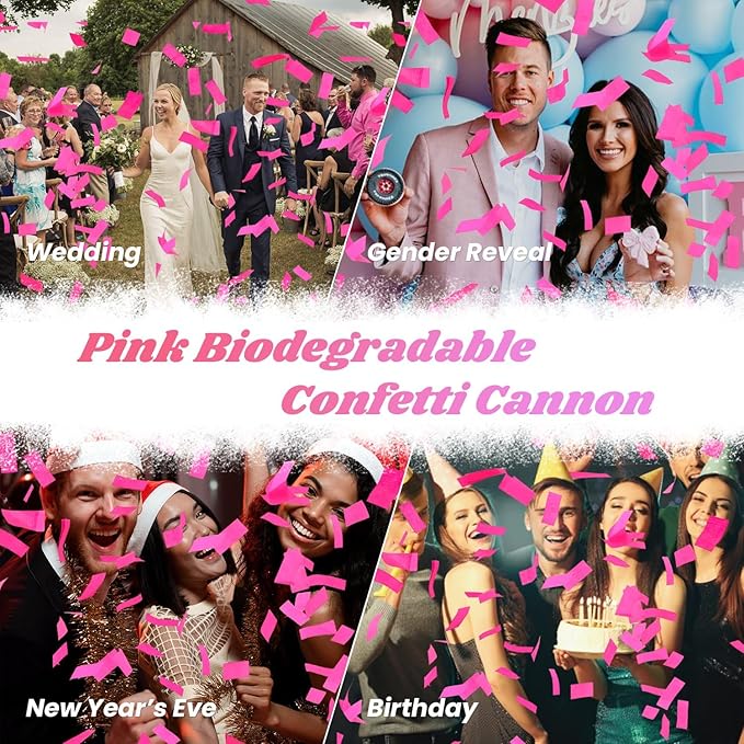 Confetti Cannon Pink Biodegradable Confetti Poppers 12Pack Party Poppers - Image 4