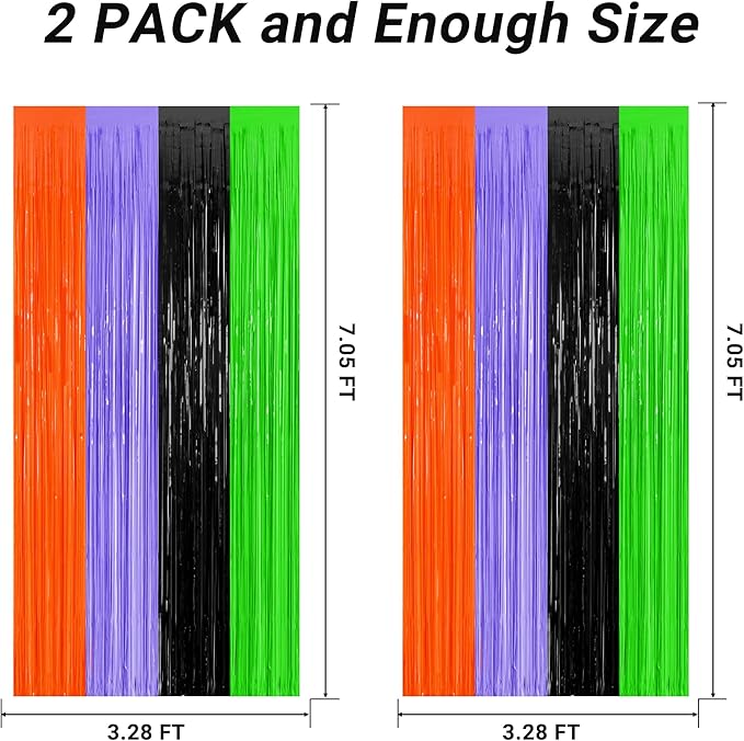 2 Pack Halloween Backdrop, 3.28 FT x 7.05 FT Orange Purple Black Green Party - Image 2