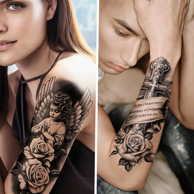 77 Sheets Christian Temporary Tattoo Adult, Religious Jesus Christ Cross Angels - Image 8