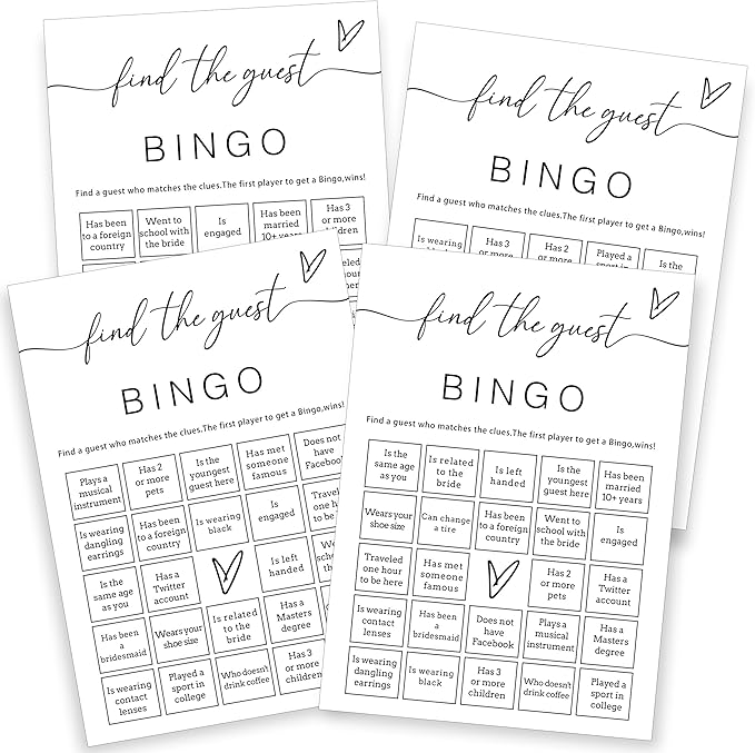 Fun Wedding Shower Bingo 25Pcs Prefilled Find The Guest Bingo Game Cards by Unknown