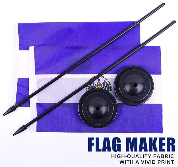 El Salvador Desk Flag 12" Solid Pole Deluxe Set Salvador Flags Banner Mini - Image 5