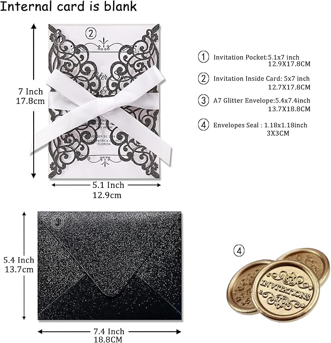 50Pcs Laser Cut Black Wedding Invitation - Image 2