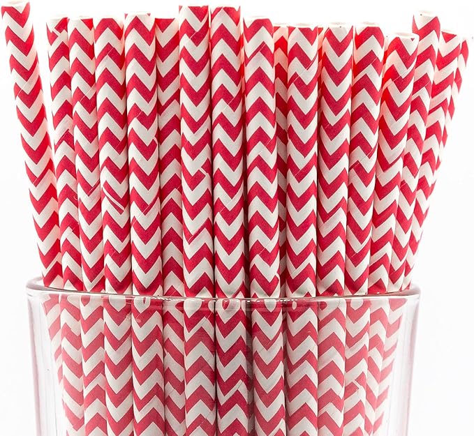 Pack of 900 Red Chevron Biodegradable 4-Ply Paper Drinking Straws by Stephanie+Imports