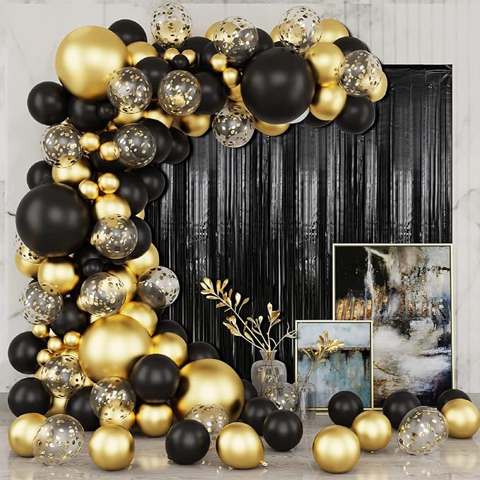 Crosize 3 Pack 3.3 x 9.9 ft Black Foil Fringe Backdrop Streamer Curtains - Image 4