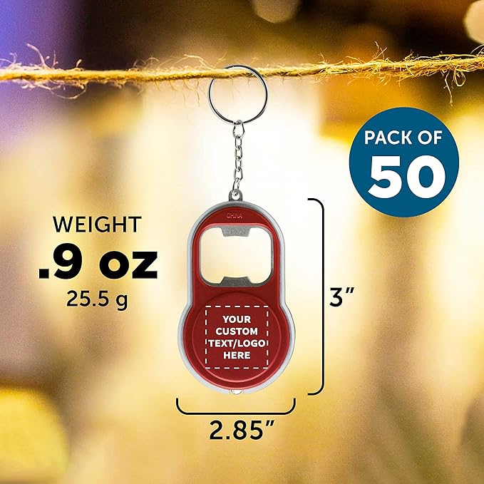 DISCOUNT PROMOS Custom Bottle Opener & LED Keychains Set of 50, Personalized - Image 5