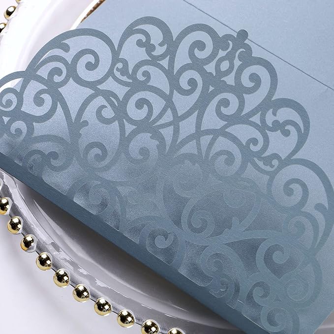 PONATIA 5.12 x 7.2 Dusty Blue Laser Cut Invitation Pocket - Image 8